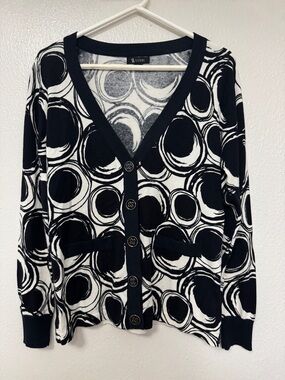 Sisters Black and White Circle-Print Button Cardigan
